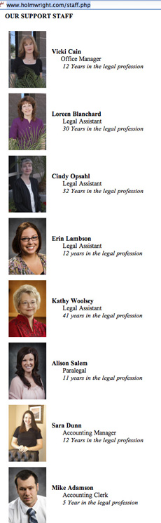 Holm Wright et al. legal staff - no Lisa de Witt listed!