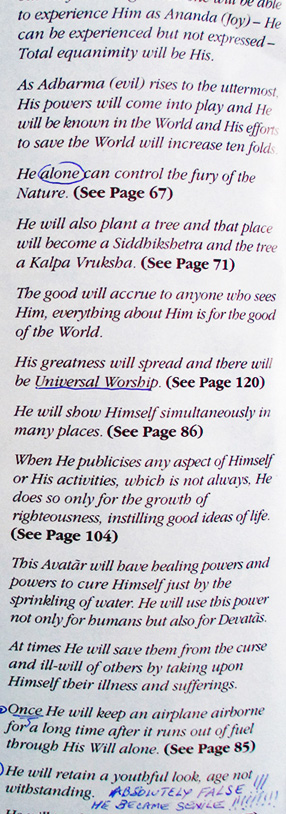 Chatnya Jyoti book recounts alleged ancient (but undocumented) prophesies about Sai Baba's life: most of which have never come to pass