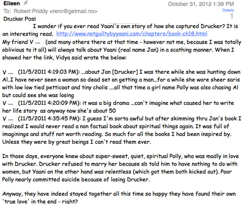 Mail about Jan (Jaani) Drucker by fellow devotees